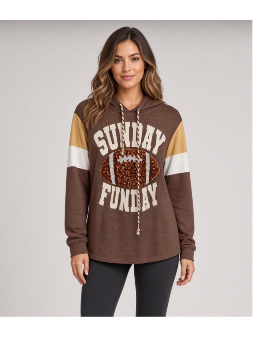 Sable Sky Sunday Funday Football Sequin Patch Colorblock Hoodie Sweatshirt 1X